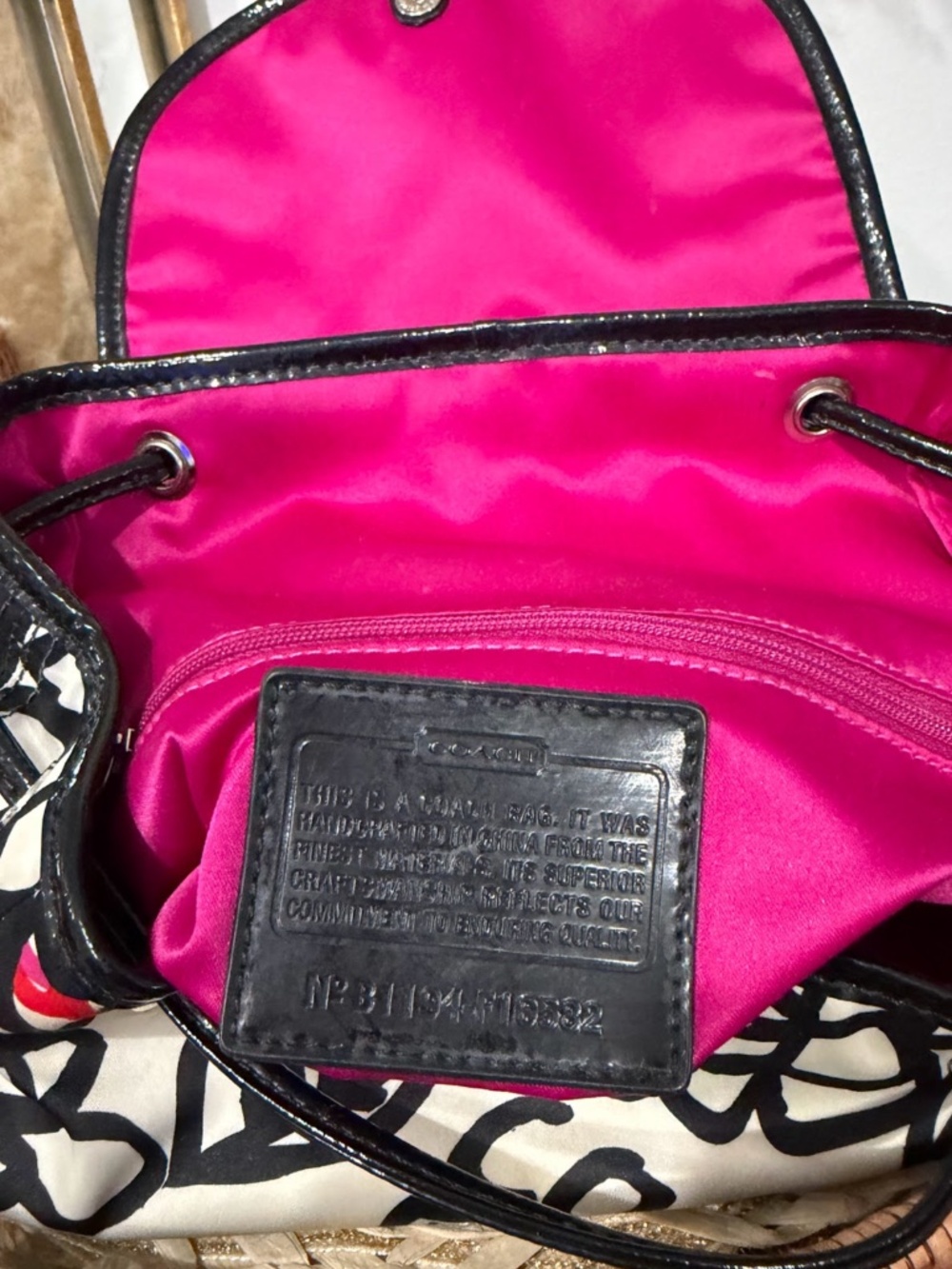 Coach Poppy Daisy Floral Graffiti Leather Trim Sateen Backpack Model F16582 - Picture 8 of 12